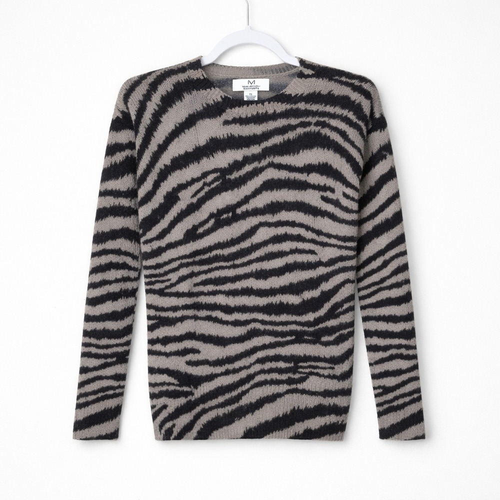 MAGASCHONI 100% Cashmere Zebra‎ Print Sweater XS Luxury Neutral Wildcore Capsule